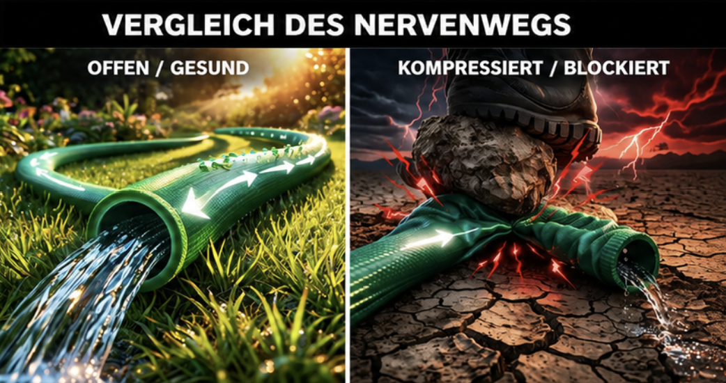 Vergleich des Nervenwegs: offen versus komprimiert